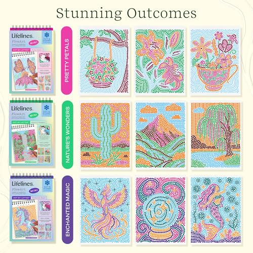 Lifelines FlowArt Mini Activity Pads, 3-Pack, Dot-by-Letter Coloring Books - size: Minis, style: 3 Pack - Pretty Petals, Nature's Wonders, Enchanted Magic