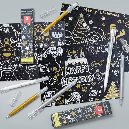 MARTCOLOR Gold Silver White Gel Pens, 3 Pack 1mm Opaque Archival Ink Pen - color: Multicolor