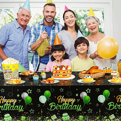 Breling 3 Pack Happy Birthday Tablecloths Decoration, Black Green - color: Black Green