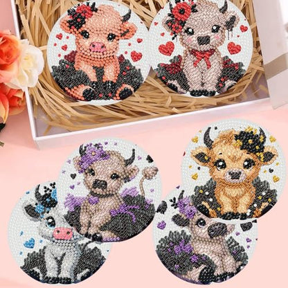 8 Pack Diamond Art Coasters,Highland Cow Diamond Painting Coasters Kits - color: Cow Coasters