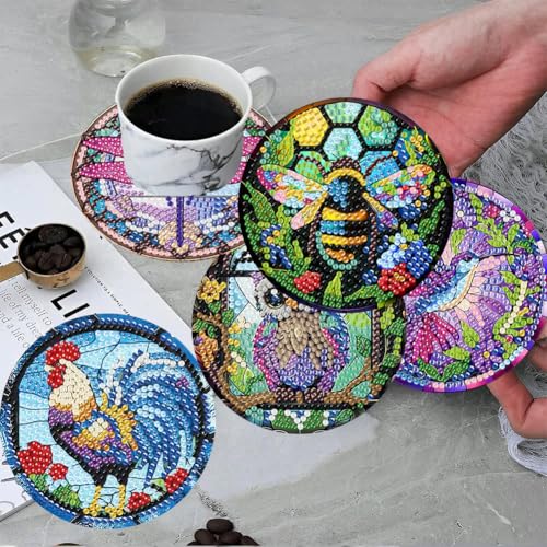 ijbnhd 8 Pack Diamond Art Coasters Kits Animals Diamond Painting Coasters - color: Animals-2