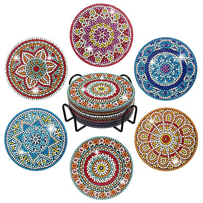 Temlum 6pcs Diamond Art Coasters Kits for Adults with Holder, Mandala - color: Mandala Coasters With Holder