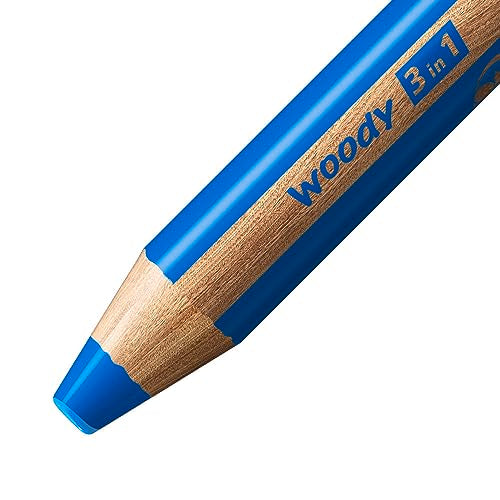 STABILO Multi-talented Pencil woody 3-in-1 - Single Pencil - Blue - color: Blue, size: 1 Count (Pack of 1)