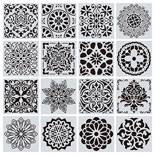 16 Pcs Mandala Stencils, 6 x 6 Inch Reusable Painting Templates for Crafts - style: Mandala Stencils-1