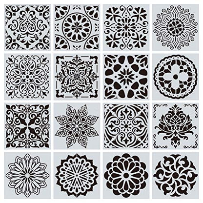 16 Pcs Mandala Stencils, 6 x 6 Inch Reusable Painting Templates for Crafts - style: Mandala Stencils-1