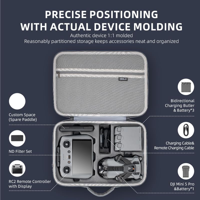 Coyktonty Mini 5 Pro Carrying Case, Portable PU Leather Bag with Shoulder strap for DJI Mini 5 Pro More Combo Compatible RC 2 Controller