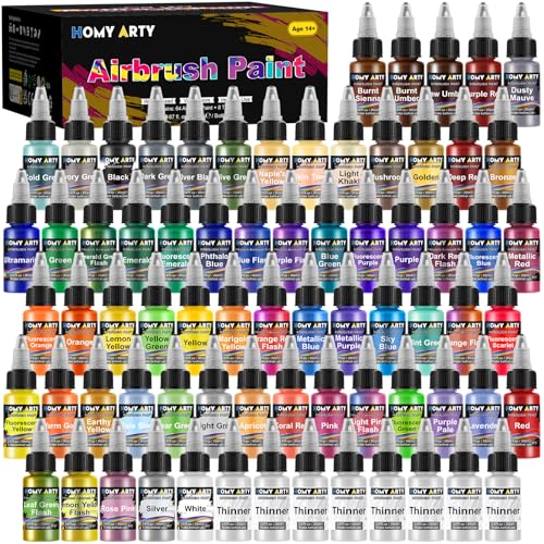 HOMY ARTY Airbrush Paint - 64 Colors with 8 Thinner - color: 64 Colors with 8 Thinner