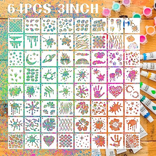 Graffiti Stencils for Crafts, 64 Pcs 3 Inch for Rocks Mini Signs Cards - color: Graffiti