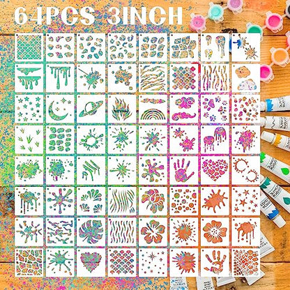 Graffiti Stencils for Crafts, 64 Pcs 3 Inch for Rocks Mini Signs Cards - color: Graffiti