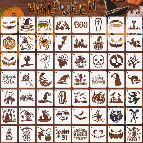 Augshy 56 Pack Small Halloween Pumpkin Stencils for Painting Crafts - style: Halloween