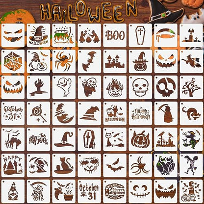 Augshy 56 Pack Small Halloween Pumpkin Stencils for Painting Crafts - style: Halloween
