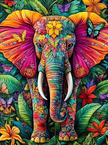 Elephant Diamond Art Kits for Adults, Flowers 5D Diamond Painting Kits - color: CM088