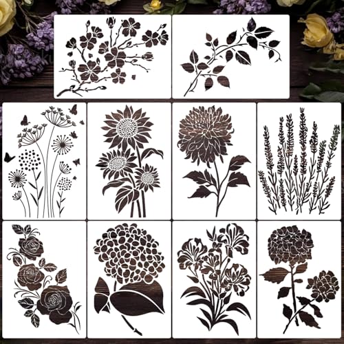 Large Flower Stencils Floral Stencils Wall Stencil 13.8"x10" - style: Flowers 02