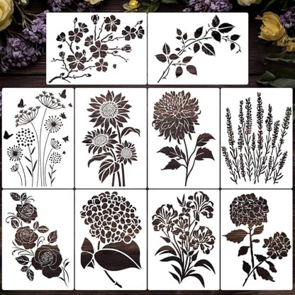 Large Flower Stencils Floral Stencils Wall Stencil 13.8"x10" - style: Flowers 02