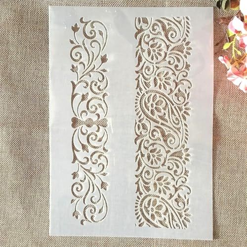 TIAMECH A4 Reusable Flower Border Line Stencil for Painting - style: Flower Border Edge