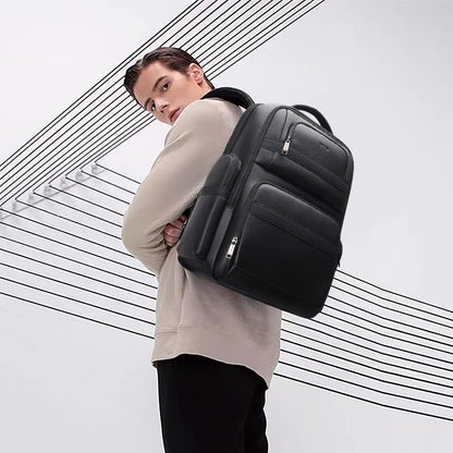 BOPai 40L Genuine Business Leather Laptop Professional Backpack for Men 15.6 inch Computer with USB Charging Multi-Functional Large Capacity Travel Smart Work Rucksack Anti Theft Black - color: Black4