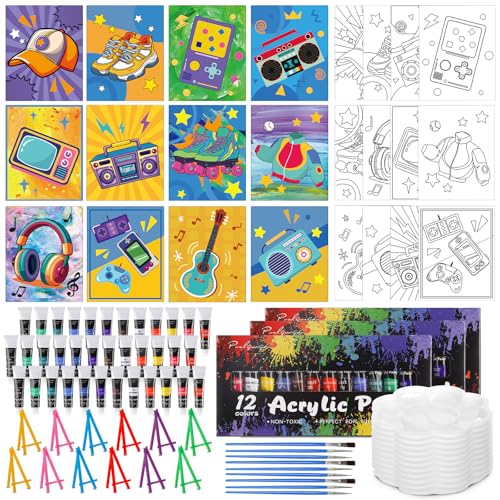Sherr 108 Pcs Retro Time Sip and Paint Kit, Pre Drawn Canvas for Adults - style: Retro Time