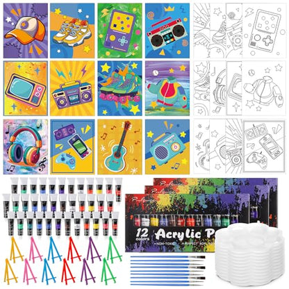 Sherr 108 Pcs Retro Time Sip and Paint Kit, Pre Drawn Canvas for Adults - style: Retro Time