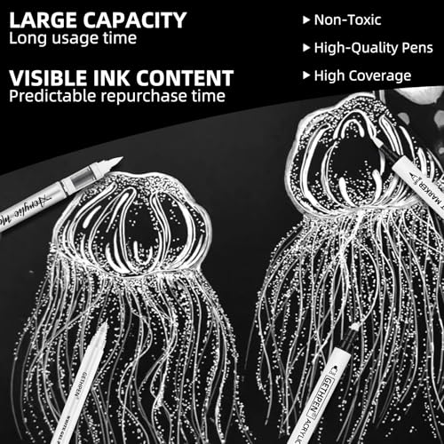 GETHPEN White Pens Set, White Gel Pens, Dual-Tip Acrylic Paint Pen, 7 Pack - color: White