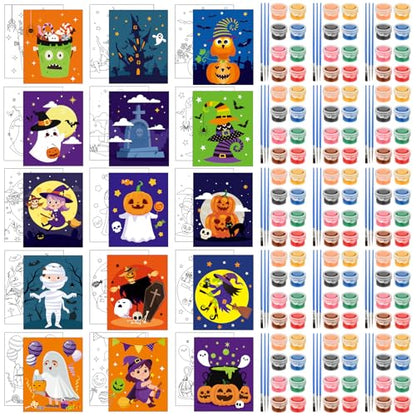 Sherr 15 Set 75 Pcs Halloween Pre Drawn Painting Canvas Kit for Adults - style: Pumpkin Witch Style