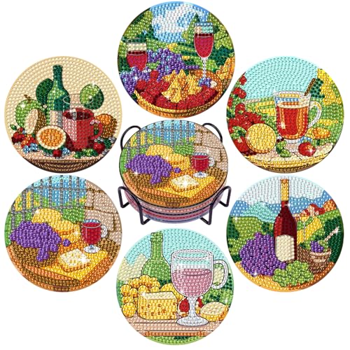 Leatrice 6 Pcs Diamond Art Coasters Small Diamond Painting Kits for Adults - color: BB Grape