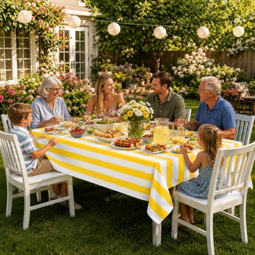 Kesfey Yellow Striped Tablecloth Picnic Vertical Stripe Table Cover 3 Packs - color: Yellow Verticall Striped