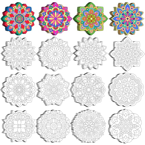 48 Pcs Mandala Coloring Cutouts Set DIY Your Own Mandala Cards, 12 Designs