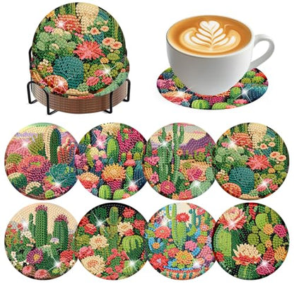 ijbnhd 8 Pcs Cactus Diamond Art Coasters Kit Diamond Painting Coasters - color: Cactus