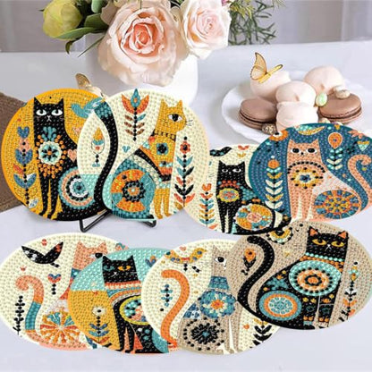 8 Pack Diamond Art Coasters Kit for Adults, Cat Diamond Painting Coasters - color: Cat Coasters-a