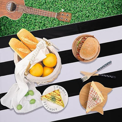 Kesfey Black Striped Tablecloth Picnic Vertical Stripe Table Cover 3 Packs - color: Black Vertical Striped