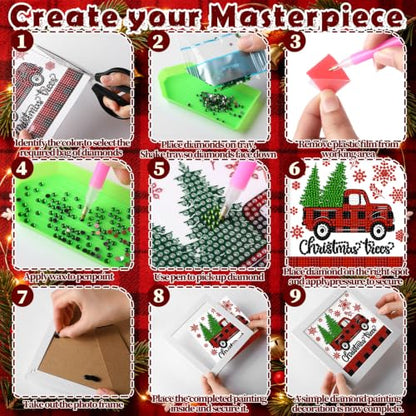 Geyoga 4pcs Christmas Diamond Painting Kits with Frame for Beginner 7x7inch - style: Christmas Plaid