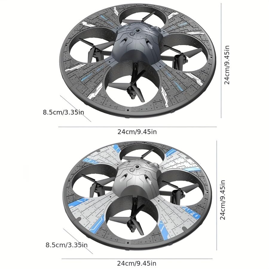Round Foam UFO Quadcopter with Multi-Color LED Light Effects, RC Drone with Camera for Beginners, Altitude Hold, 360° Flips, 3 Speed Modes, 2 Modular Batteries FPV Drone (Silvery)