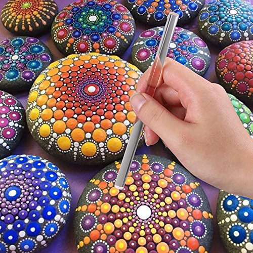 Whaline 18 Set Art Dotting Tools Mandala Dotting Tools Set Including 4 Mandala Stencils, 8 Acrylic Rods, Paint Tray and 5 Double Sided Dottings Tool