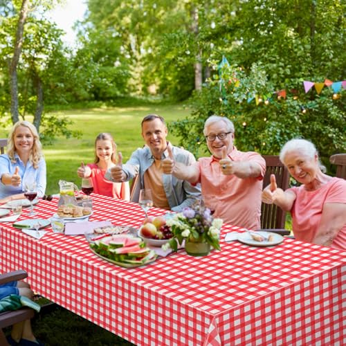 3 Pcs Red Gingham Tablecloths, Checkered Party Table Covers 54x108 Inch - color: Red and White