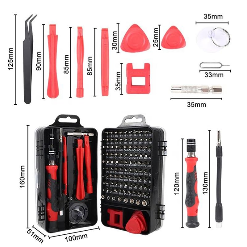 115 in 1 Precision Screwdriver Set, Mini Professional Magnetic Repair Tool Kit, Multi functional Small Screwdriver for Macbook, Phone, PC Computer, Watch, Game Console, Electronic Repair (Red)