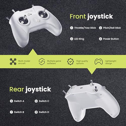 STARDRONE S8 FPV Flight Simulator Controller -Anti-Slip PU Handle, 8 Channel Metal Joystick, Ergonomic Design for DRL/Uncrashed/Liftoff/DCL Beginner Pilots (Mode 2, White) - color: White