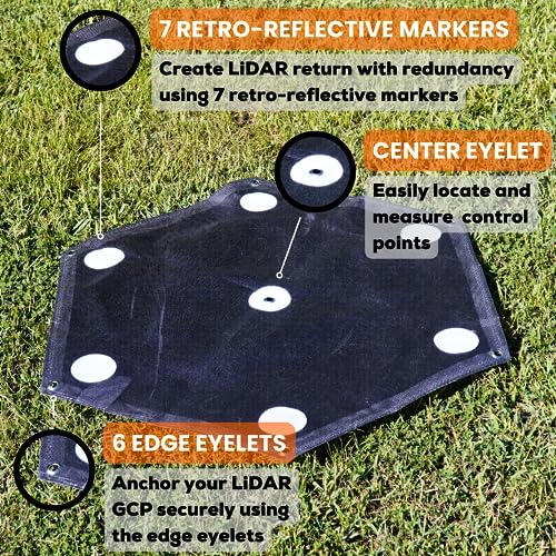 Sky High Bull's-Eye 24” LiDAR Ground Control Point GCP - UAV Aerial Target for LiDAR Mapping & Surveying (6 Pack) Retro-Reflective Black Hexagon with Center Eyelet for Aerial Mapping & Photogrammetry - size: 24in LiDAR Hexagon (6)