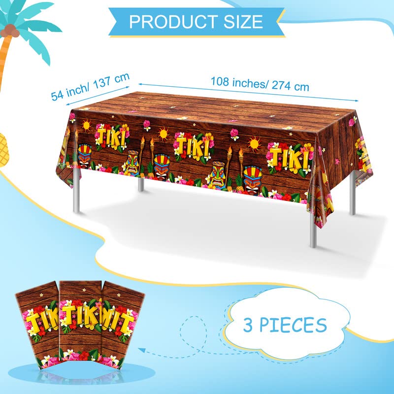 Frienda 3 Pcs Tiki Tablecloth Luau Table Cover Hawaiian Decor, Retro Style - style: Retro