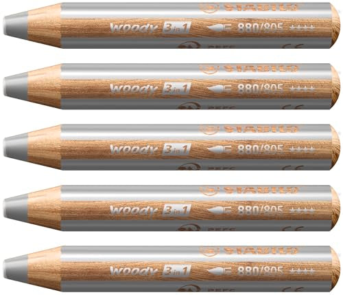 Multi-Talented Pencil - STABILO woody 3 in 1 - Pack of 5 - Silver - color: Silver