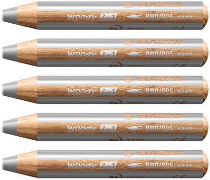 Multi-Talented Pencil - STABILO woody 3 in 1 - Pack of 5 - Silver - color: Silver