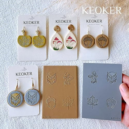 Keoker Polymer Clay Texture Sheets, Clay Texture Mat for Making Earrings Jewerly, Polymer Clay Earrings Tools (Fall Texture Sheet 3) - color: Fall texture sheet 3