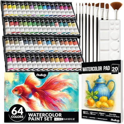 Chalkola 64 Water Color Paint Set for Adults, Kids & Professional Artists - color: 64 Watercolor Set