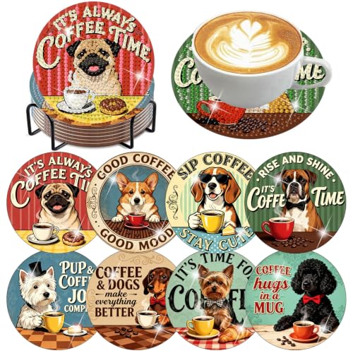 8 Pack Diamond Art Coasters, Coffee Dog Diamond Painting Coasters - color: Coffee Dog Coasters-a