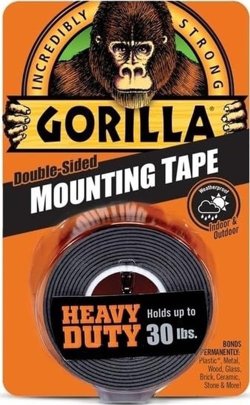 Gorilla - Heavy Duty Double Sided Mounting Tape; Weatherproof; 1" x 60"; Black; (Pack of 1) - style: 1 - Pack