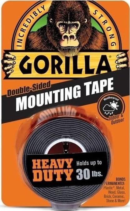 Gorilla - Heavy Duty Double Sided Mounting Tape; Weatherproof; 1" x 60"; Black; (Pack of 1) - style: 1 - Pack