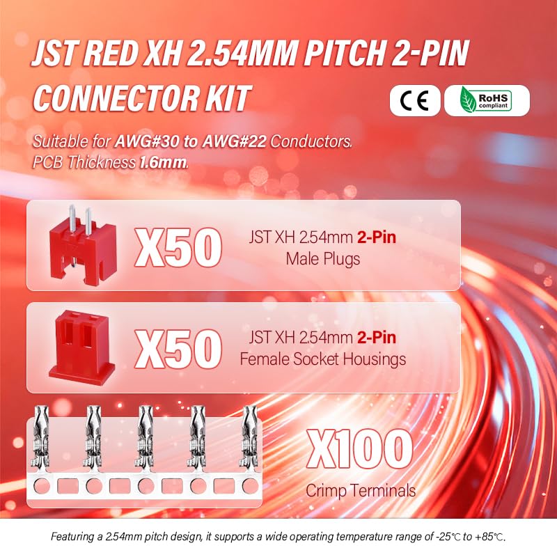 CQRobot JST Red XH 2.54mm Pitch 2-Pin Electronic Computer Connector Adapter - size: 2P, style: XH-R