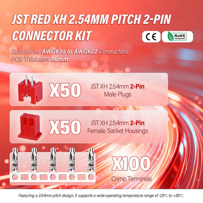 CQRobot JST Red XH 2.54mm Pitch 2-Pin Electronic Computer Connector Adapter - size: 2P, style: XH-R