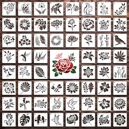 60Pcs Flower Stencils for Painting, Reusable Floral Template - style: Flower B