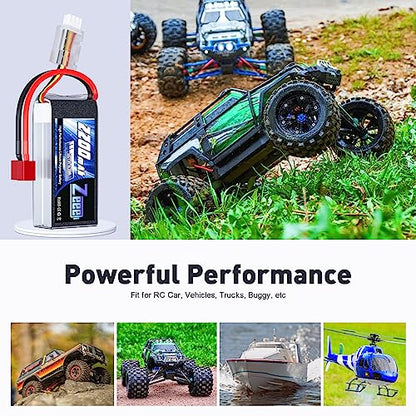Zeee 2S 2200mAh Shorty Lipo Battery 7.4V 50C with T Connector (2 Pack)
