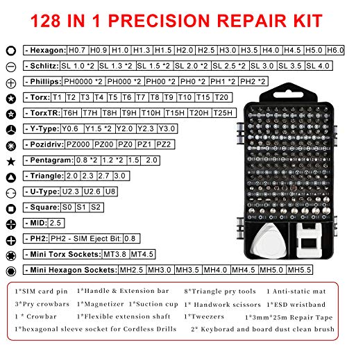 Precision Screwdriver Set, Electronics Repair Tool Kit with Anti Static Mat, ESD Wristband,Fast Home Multi-types Drivers for Phone, Computer, Laptop (Black)